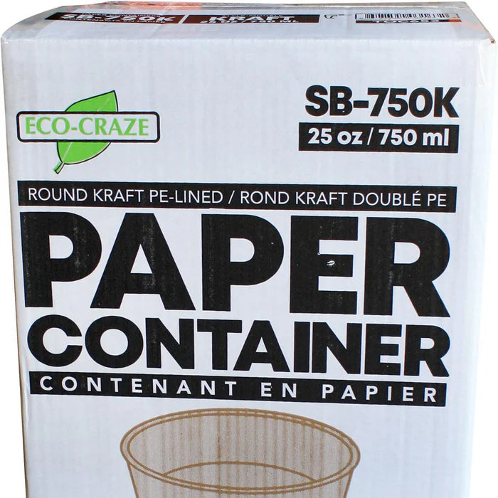 Eco-Craze - Kraft PE-Lined Paper Container - Round - 750ml - SB-750K - Eagle Global Solution