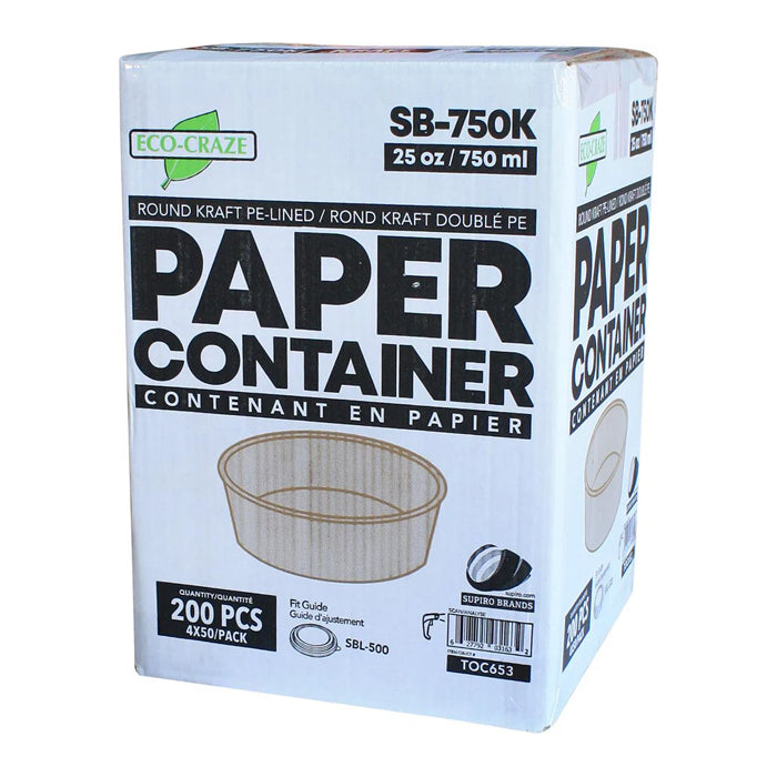 Eco-Craze - Kraft PE-Lined Paper Container - Round - 750ml - SB-750K - Eagle Global Solution