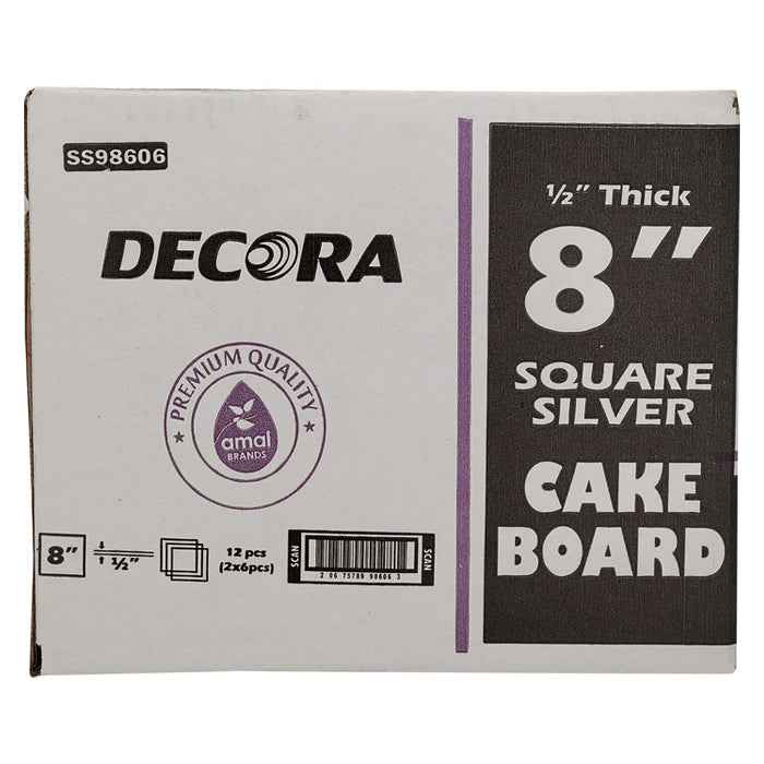 Decora - 8" Square 1/2" Thick Cake Board - Silver - SS-98606
