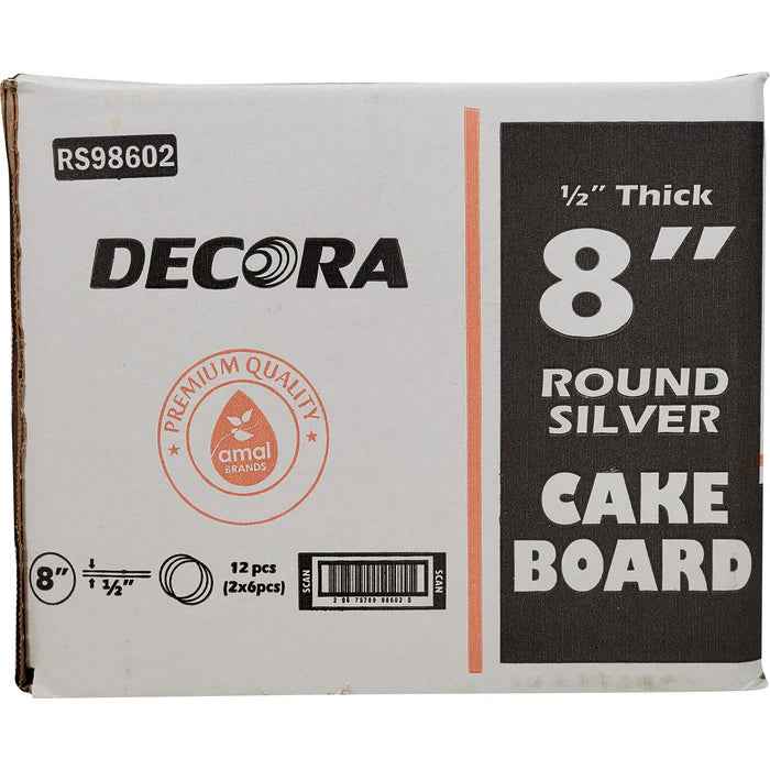 Decora - 8" Round 1/2" Thick Cake Board - Silver - RS-98602