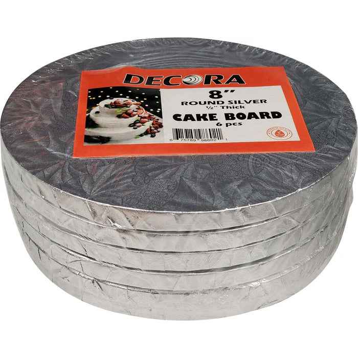 Decora - 8" Round 1/2" Thick Cake Board - Silver - RS-98602