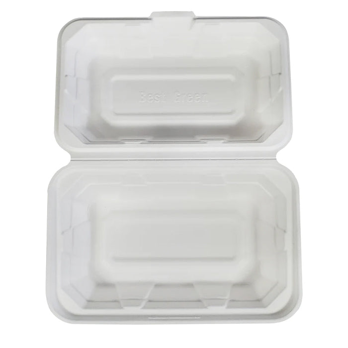 Eco-Craze - 8.25x5.19x3" - Bagasse Clamshell Container - Eagle Global Solution