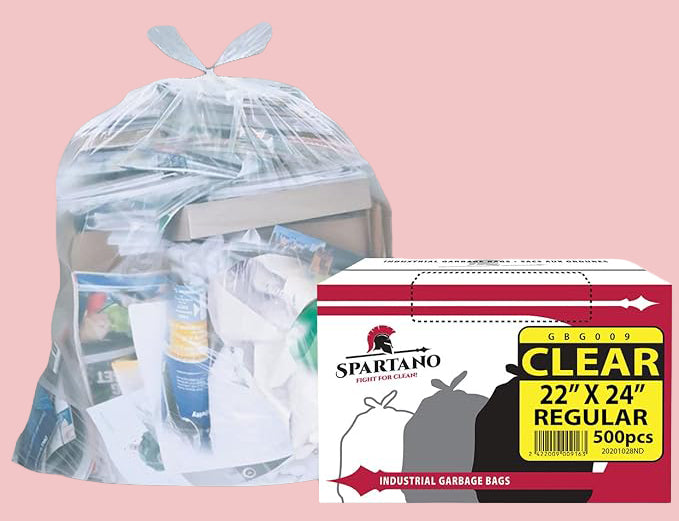 Spartano Clear Garbage Bags 22 x 24 Inch (500 Count), Regular Kitchen Garbage Bag for Waste Bin, Multipurpose Trash Bags for Home & Office