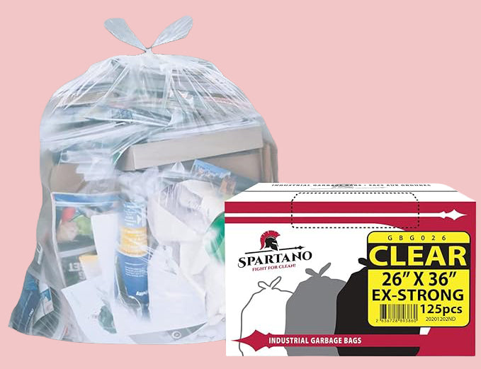 Spartano Clear Garbage Bags 26 x 36 Inch (125 Count), Extra Strong Kitchen Garbage Bag for Waste Bin, Multipurpose Trash Bags For Home & Office Use