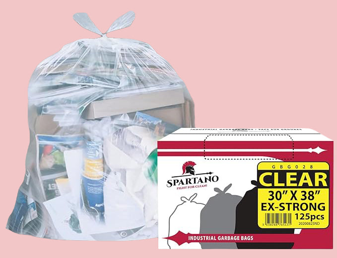 Spartano Clear Garbage Bags 30 x 38 Inch (125 Count), Extra Strong Kitchen Garbage Bag for Waste Bin, Multipurpose Trash Bags For Home & Office Use