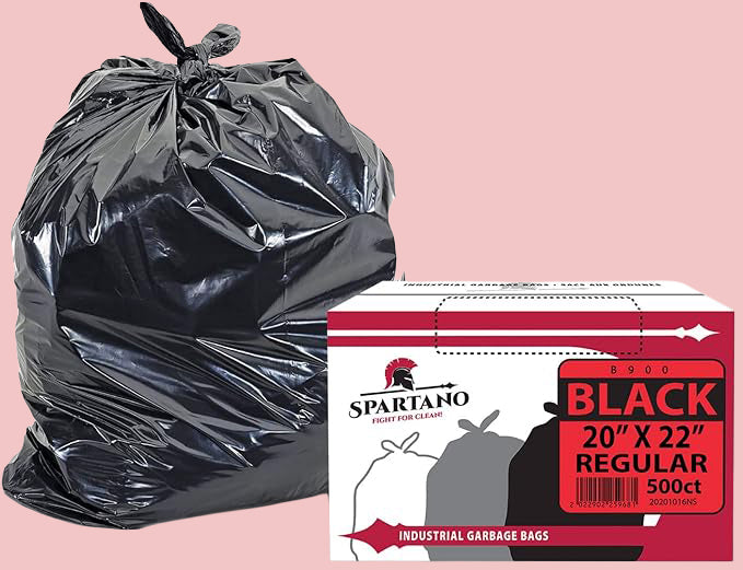 Spartano Black Garbage Bags 20 x 22 Inch (500 Count), Regular Kitchen Garbage Bag for Waste Bin, Multipurpose Trash Bags for Home & Office