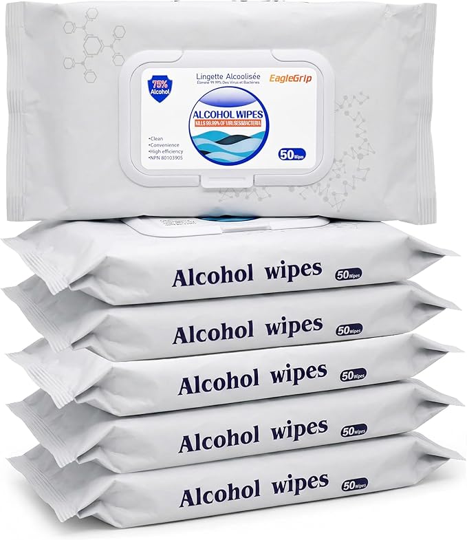 50 Wipes, 6 Packs Eagle Grip Disinfectant Wet Wipes 75% Alcohol - All-Purpose Sanitizing Wipes, Quick-Drying, Non-Sticky, Safe for Skin, Unscented Cleaning Wipes for Hands & Surfaces
