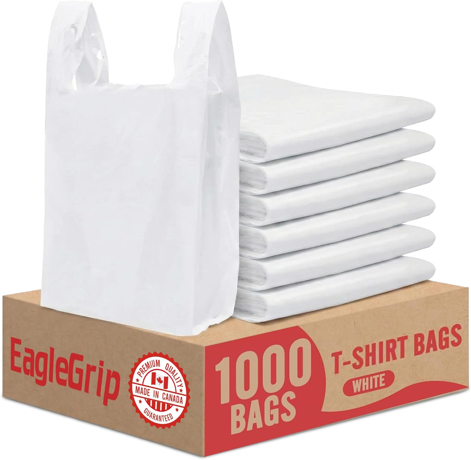 1000 Count Plastic Bags (11.5" x 6.5" x 21") White, T-Shirt, Grocery, Take Out, to Go, Retail Shopping Bags in Bulk (Made in Canada)