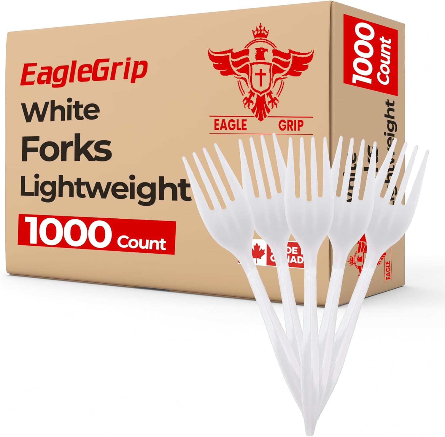 EagleGrip Disposable White Plastic Forks, 1000 Count – Lightweight, Strong Cutlery for Parties, Catering, Everyday Meals, Events & Food Service – Clean White Color, Bulk Value Pack