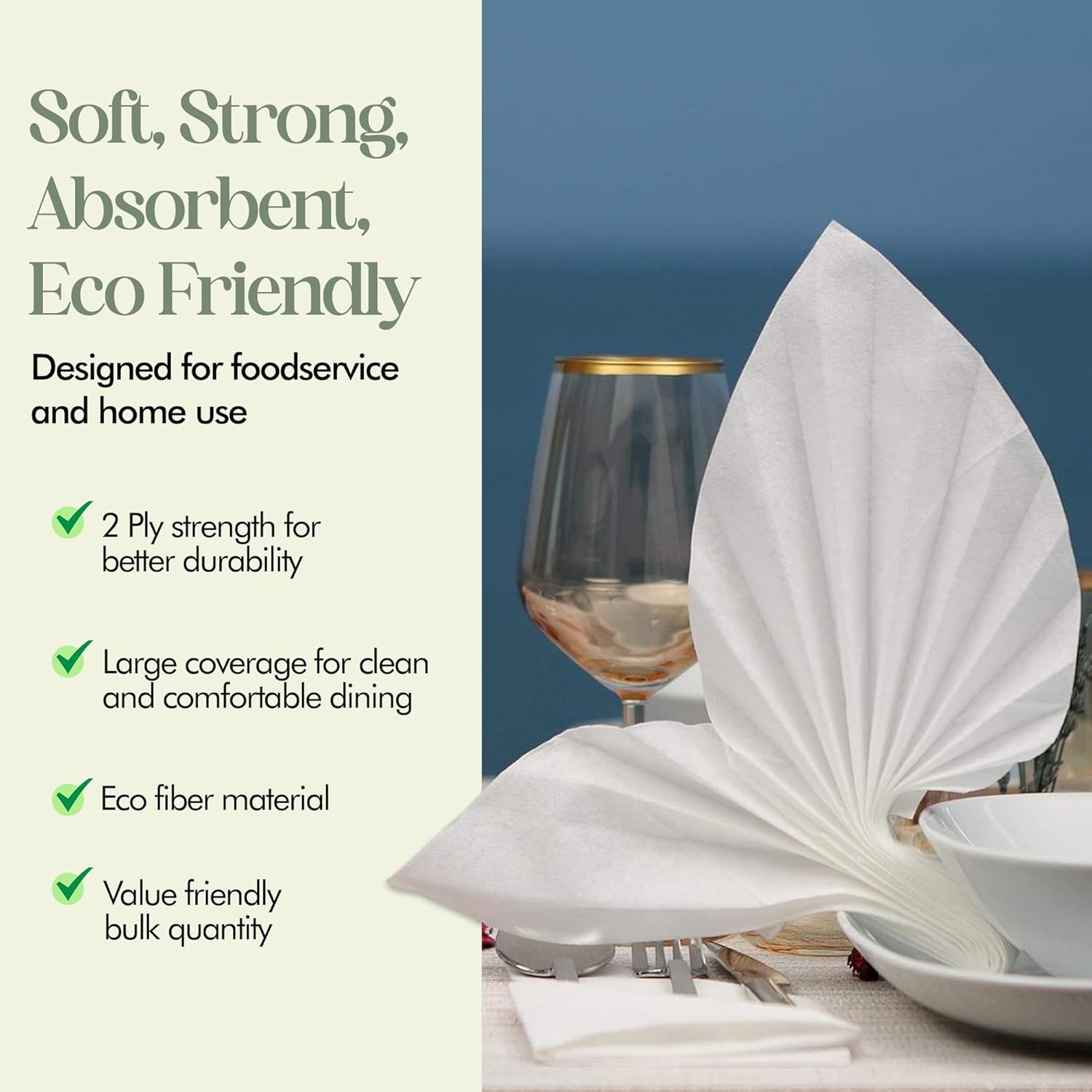 Premium 2-Ply Dinner Napkins – 15” x 16” Large Linen-Feel Disposable Napkins, 300 Count – Soft, Strong, Recycled Material – Restaurant Grade Bulk Napkins for Events, Parties, Catering & Foodservice.