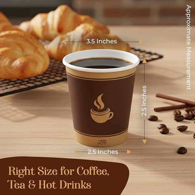 8 Oz, 100 Count Eagle Grip Disposable Coffee Paper Cups – Leak-Proof, Poly-Coated Hot Coffee Cups with Rolled Rim, Durable &amp; Eco-Friendly to-Go Cups for Coffee, Tea, Offices, Cafés
