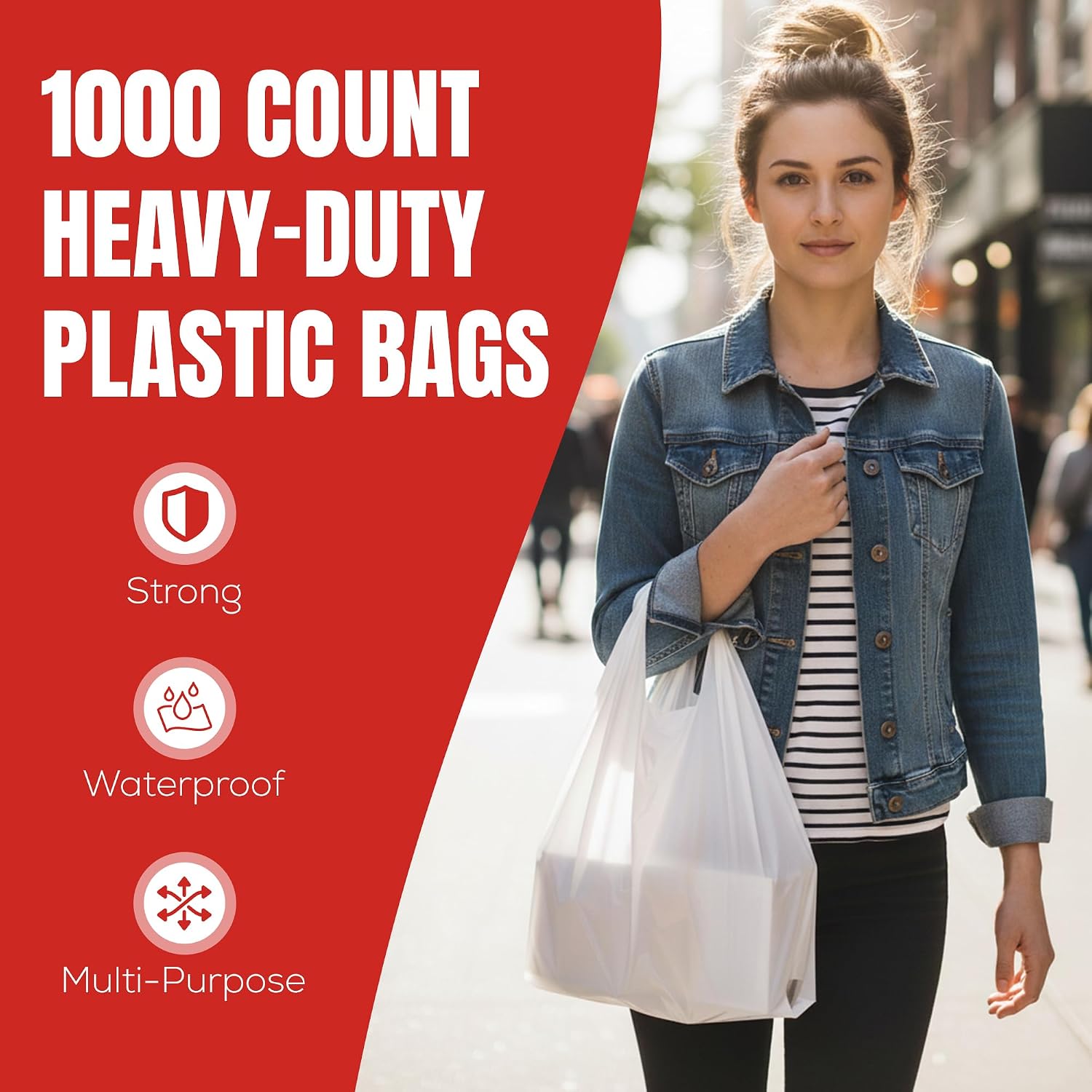 1000 Count Plastic Bags (11.5" x 6.5" x 21") White, T-Shirt, Grocery, Take Out, to Go, Retail Shopping Bags in Bulk (Made in Canada)