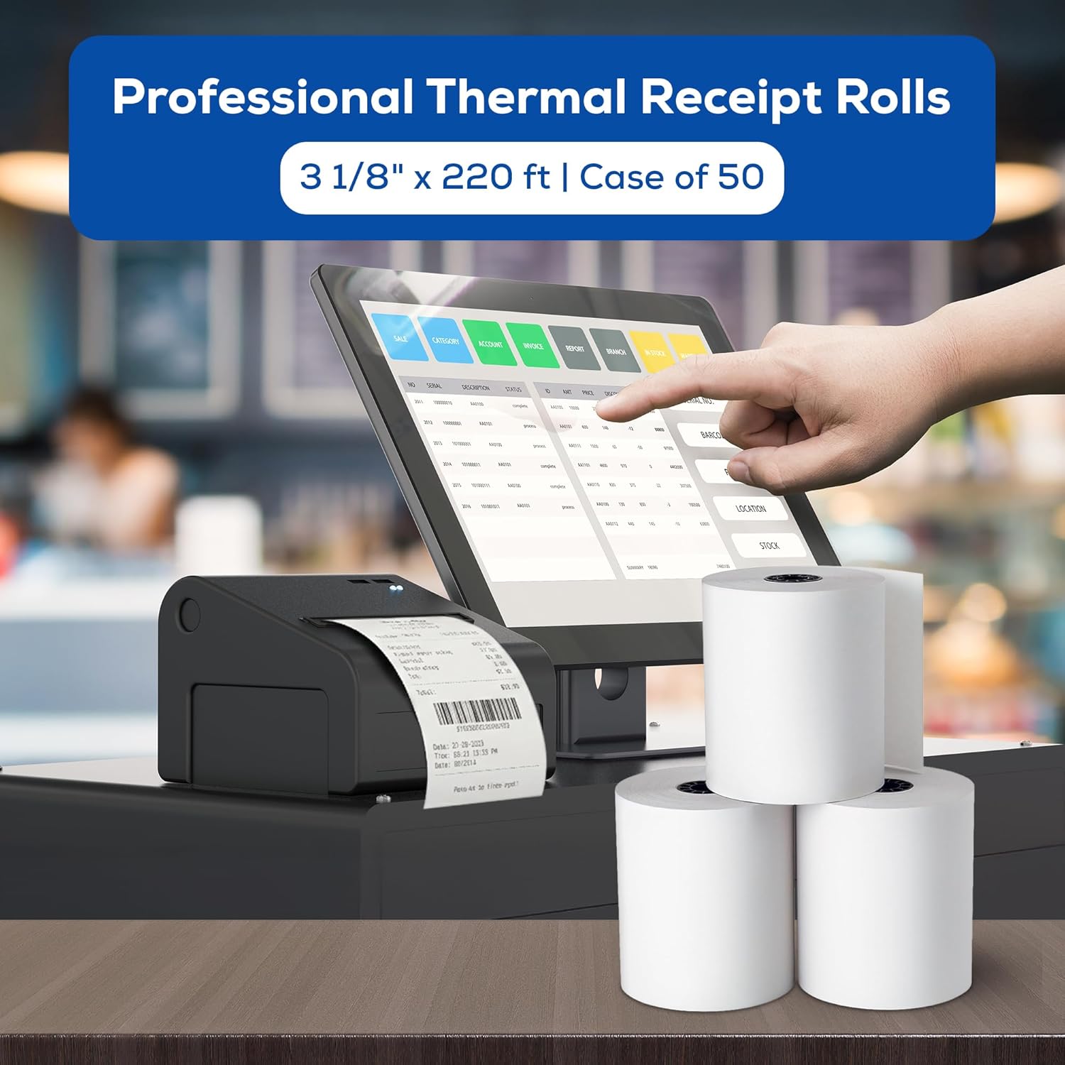 3-1/8" x 220' Thermal Paper Receipt Rolls, Case of 50