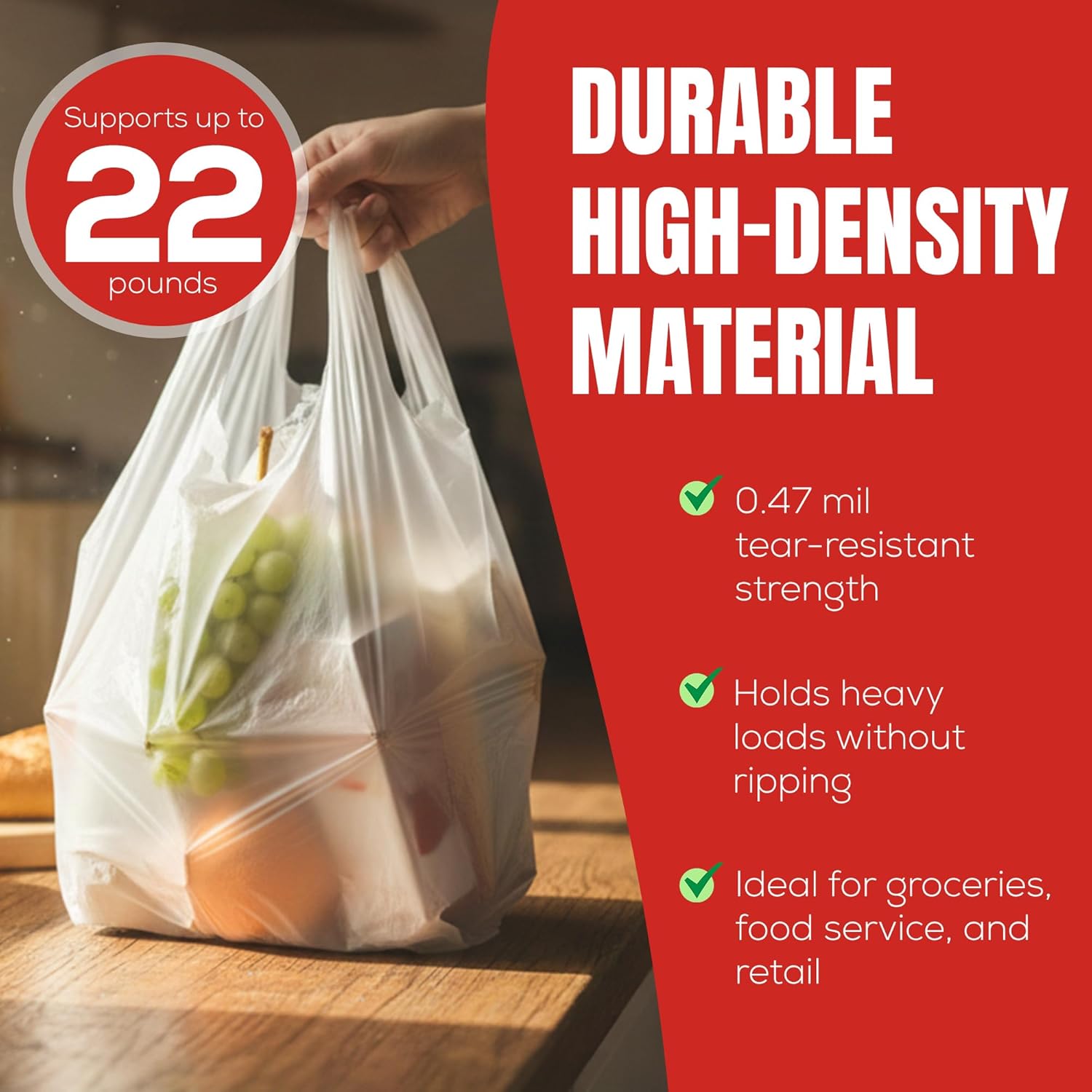 1000 Count Plastic Bags (11.5" x 6.5" x 21") White, T-Shirt, Grocery, Take Out, to Go, Retail Shopping Bags in Bulk (Made in Canada)