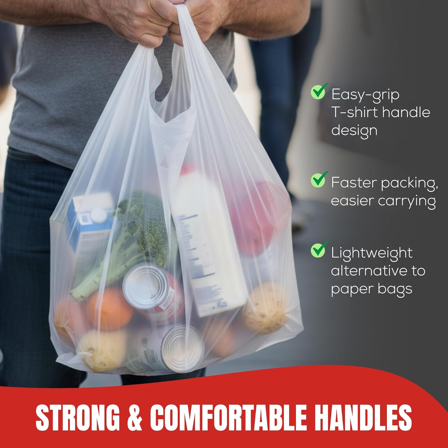 1000 Count Plastic Bags (11.5" x 6.5" x 21") White, T-Shirt, Grocery, Take Out, to Go, Retail Shopping Bags in Bulk (Made in Canada)