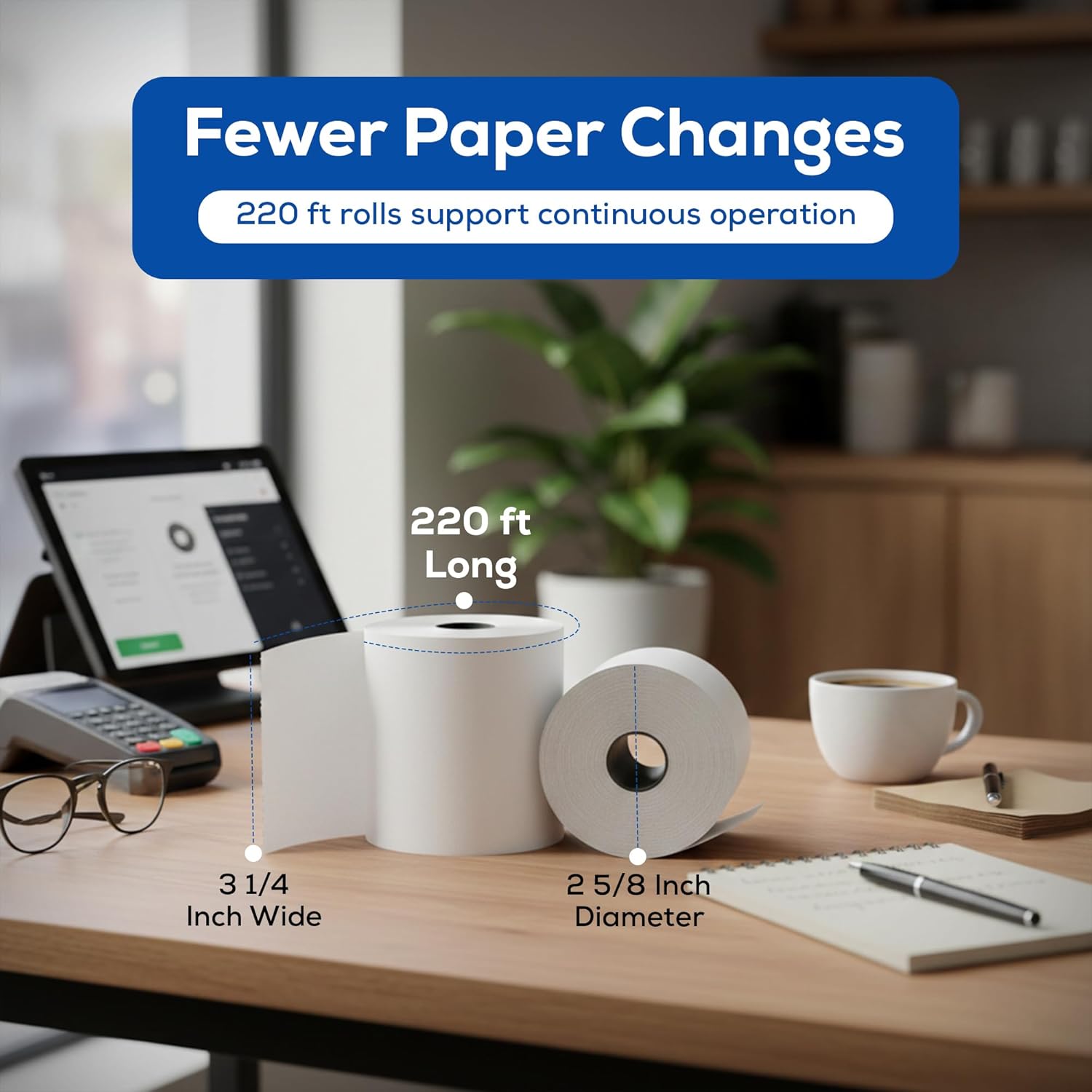 3-1/8" x 220' Thermal Paper Receipt Rolls, Case of 50
