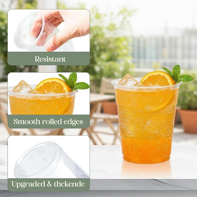 EagleGrip Clear Plastic Cups 9 oz, 500 Count – Disposable Drink Cups for Cold Beverages, Juice, Soda & Water – Strong BPA-Free Crystal Clear Cups for Parties, Catering, Weddings & Food Service