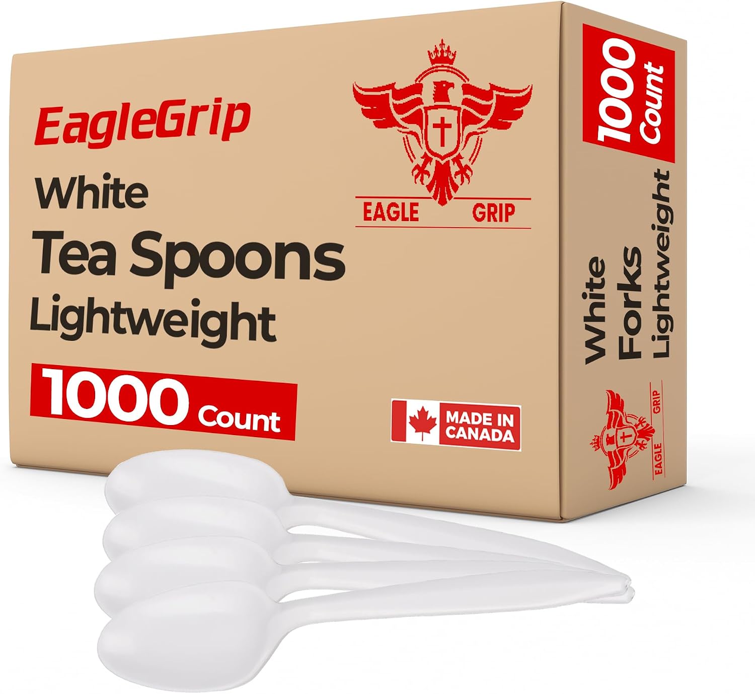 EagleGrip Disposable White Plastic Tea Spoons, 1000 Count – Lightweight Food-Safe Spoons for Desserts, Yogurt, Coffee, Tea & Events – Bulk Party Cutlery for Catering, Weddings & Everyday Use