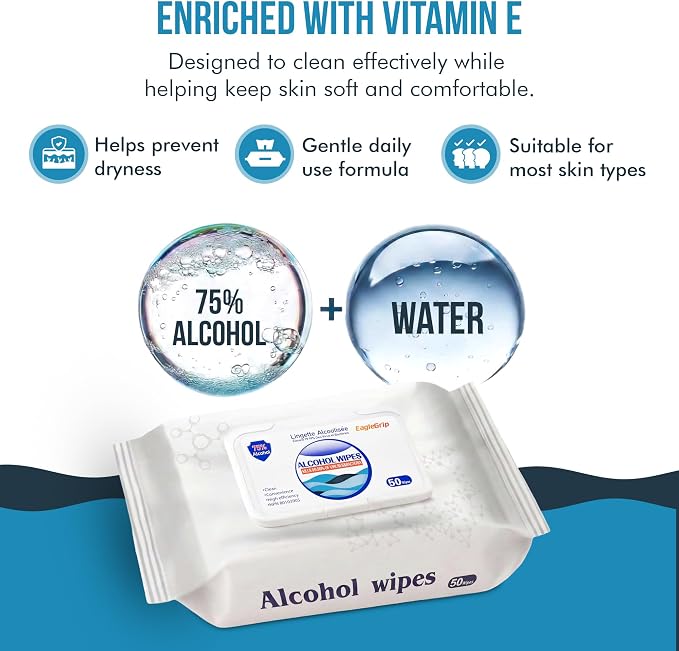 50 Wipes, 3 Packs Eagle Grip Disinfectant Wet Wipes 75% Alcohol - All-Purpose Sanitizing Wipes, Quick-Drying, Non-Sticky, Safe for Skin, Unscented Cleaning Wipes for Hands & Surfaces