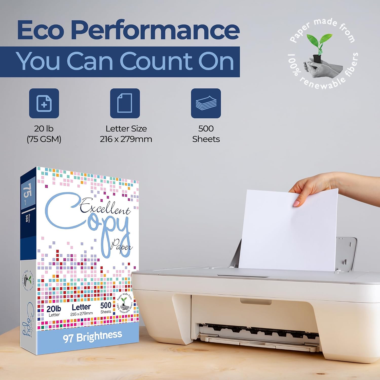 xcellent Copy Paper, 20 lb, Letter Size 8.5” x 11”, 97 Brightness, 500 Sheets (1 Pack) – 75 GSM Printer Paper for Laser, Inkjet, Copier & Fax – Jam-Free, Smooth Surface, PEFC Certified.
