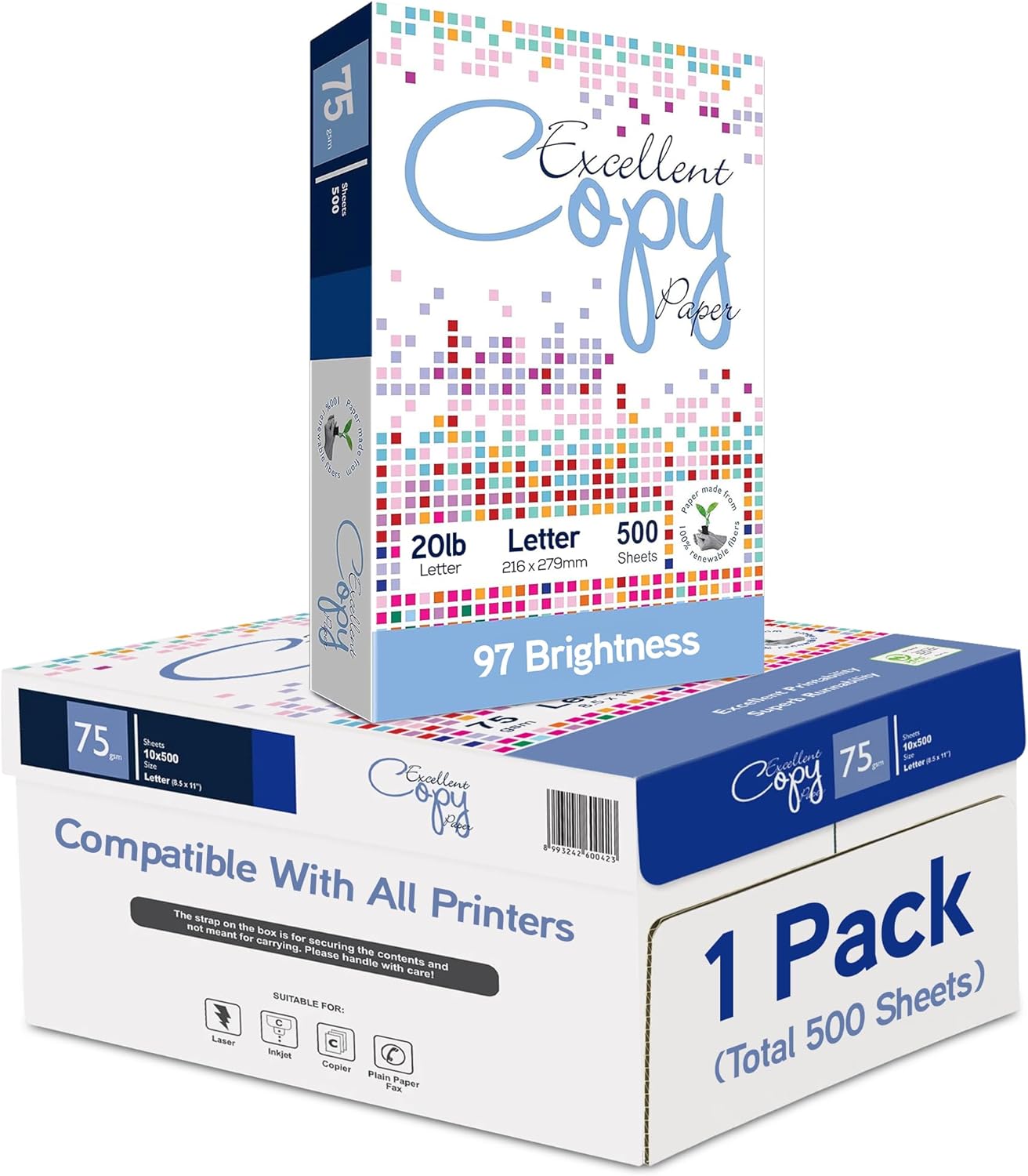 xcellent Copy Paper, 20 lb, Letter Size 8.5” x 11”, 97 Brightness, 500 Sheets (1 Pack) – 75 GSM Printer Paper for Laser, Inkjet, Copier & Fax – Jam-Free, Smooth Surface, PEFC Certified.