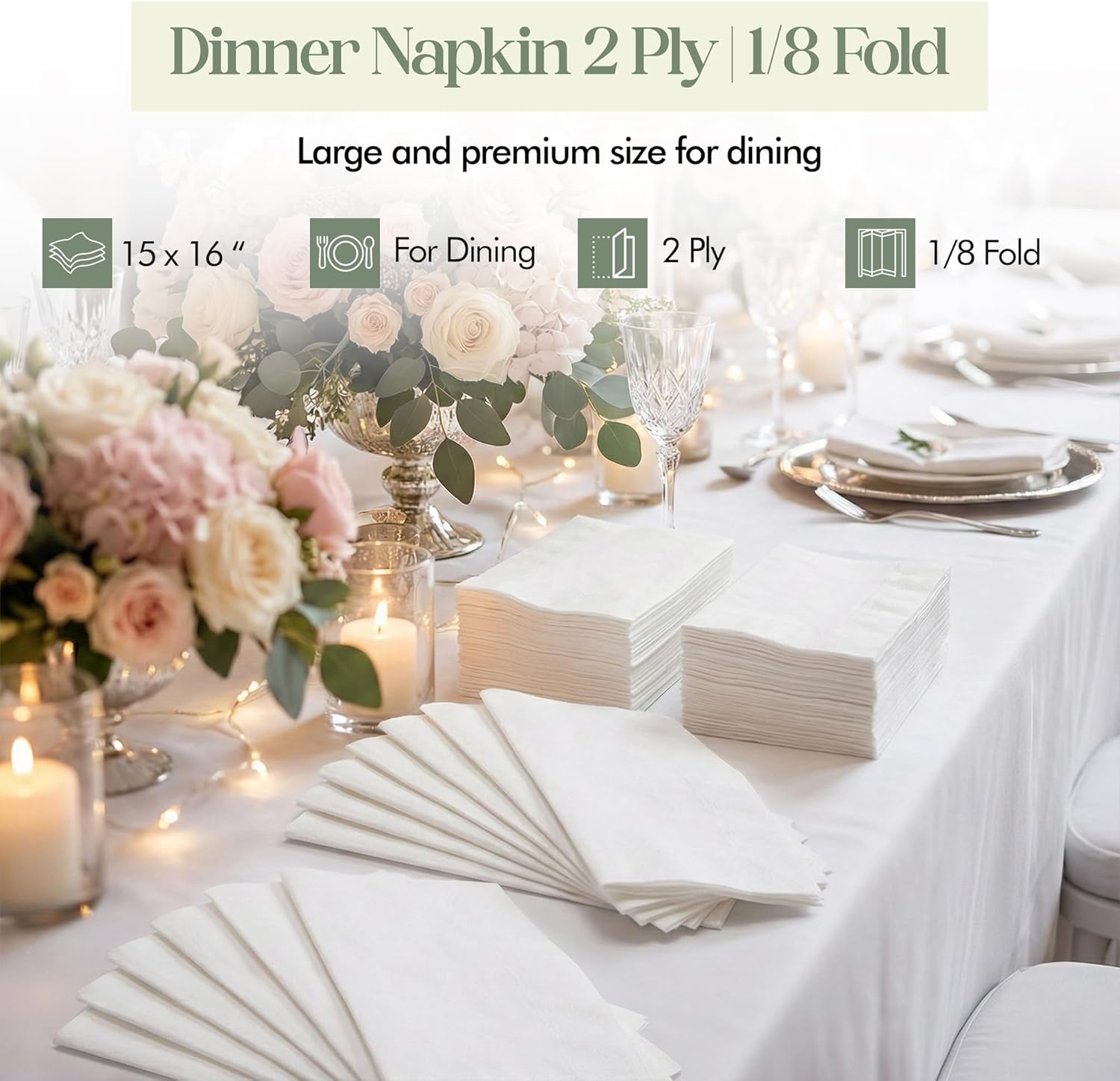Premium 2-Ply Dinner Napkins – 15” x 16” Large Linen-Feel Disposable Napkins, 300 Count – Soft, Strong, Recycled Material – Restaurant Grade Bulk Napkins for Events, Parties, Catering & Foodservice.