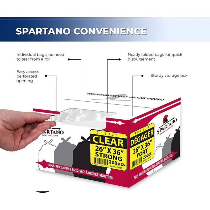 Spartano - Garbage Bags - Strong - Clear - 26"x36" - Eagle Global Solution