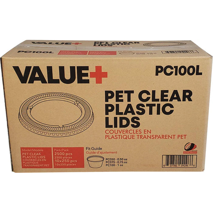 Value+ - 0.5oz-1oz PET Flat Portion Cup Lids - PC100L - 45mm - Eagle Global Solution