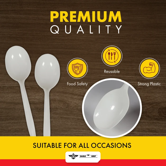 Eagle Grip - Plastic Soup Spoons - White - Bulk - B1004