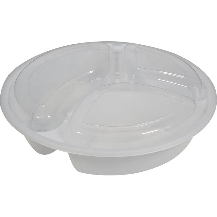 Value+ - 9" 3 Comptartment Round White Plastic Container - Eagle Global Solution