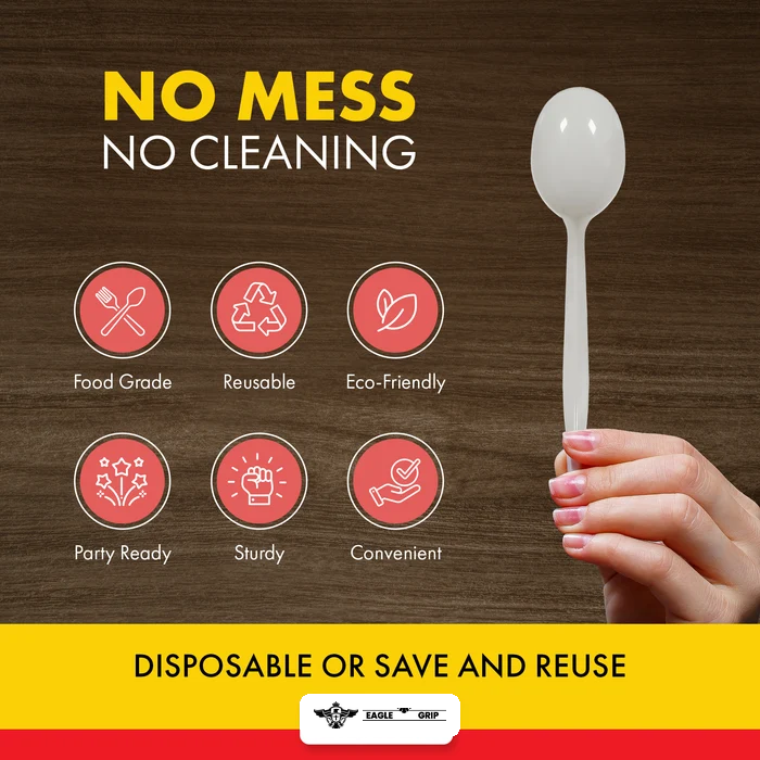 Eagle Grip - Plastic Soup Spoons - White - Bulk - B1004