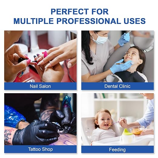 Disposable Dental Bibs 1000 Pack (13” x 18”) – 3-Ply Waterproof Tattoo Bibs, Absorbent & Leak-Proof, Black Dental Bib Sheets for Clinic, Nail Salon, Tattoo, Patient Care & Feeding.