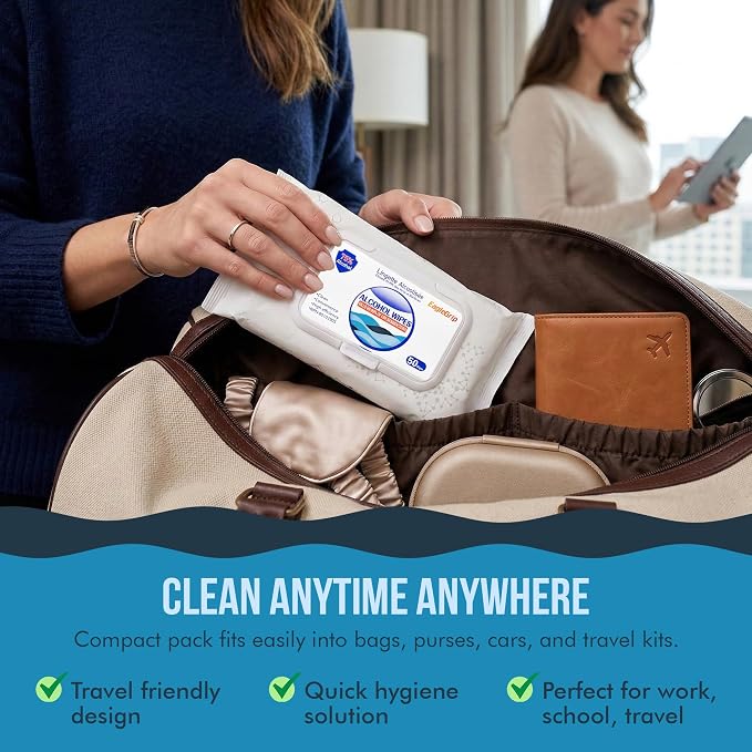 50 Wipes, 3 Packs Eagle Grip Disinfectant Wet Wipes 75% Alcohol - All-Purpose Sanitizing Wipes, Quick-Drying, Non-Sticky, Safe for Skin, Unscented Cleaning Wipes for Hands & Surfaces