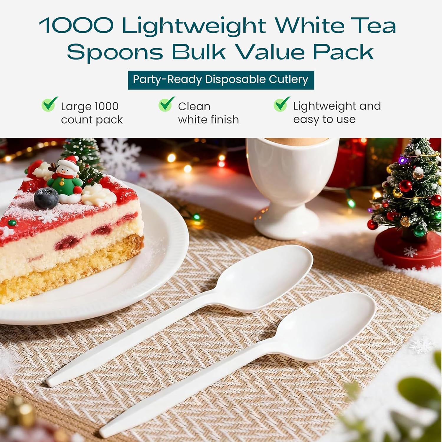 EagleGrip Disposable White Plastic Tea Spoons, 1000 Count – Lightweight Food-Safe Spoons for Desserts, Yogurt, Coffee, Tea & Events – Bulk Party Cutlery for Catering, Weddings & Everyday Use