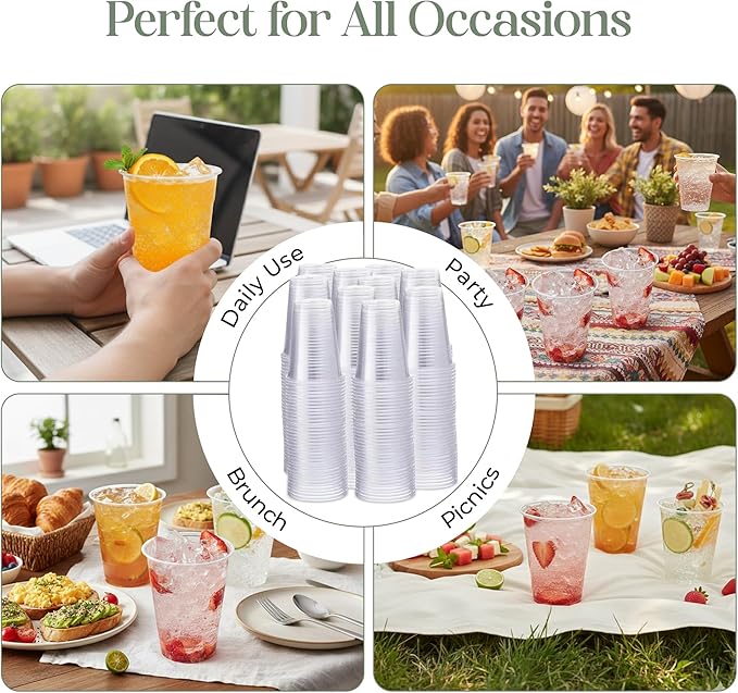 EagleGrip Clear Plastic Cups 9 oz, 500 Count – Disposable Drink Cups for Cold Beverages, Juice, Soda & Water – Strong BPA-Free Crystal Clear Cups for Parties, Catering, Weddings & Food Service
