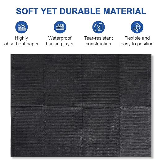 Disposable Dental Bibs 1000 Pack (13” x 18”) – 3-Ply Waterproof Tattoo Bibs, Absorbent & Leak-Proof, Black Dental Bib Sheets for Clinic, Nail Salon, Tattoo, Patient Care & Feeding.