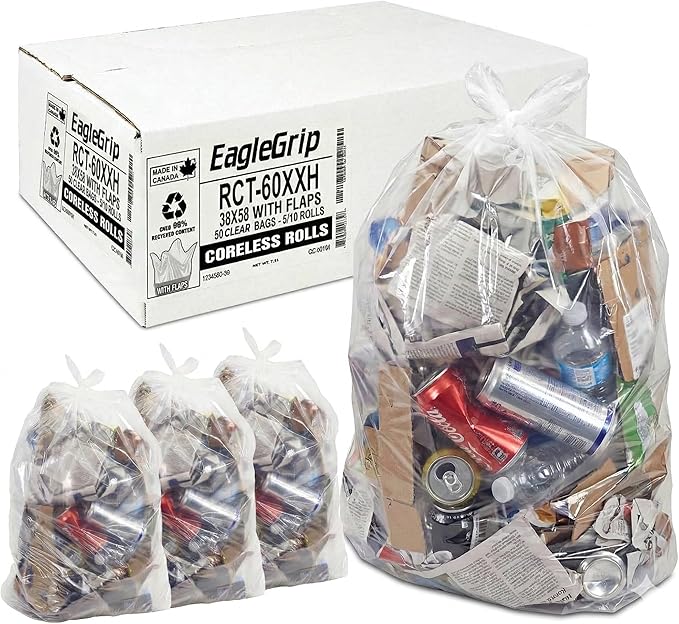 Clear Gallon Trash Bags Heavy Duty - 2.0 MIL Thick (equiv) - 38" x 58" - Garbage Bags for Contractors, Lawn, Leaf, Yard Waste, Commercial, Kitchen, Industrial, Construction (Pack of 50)