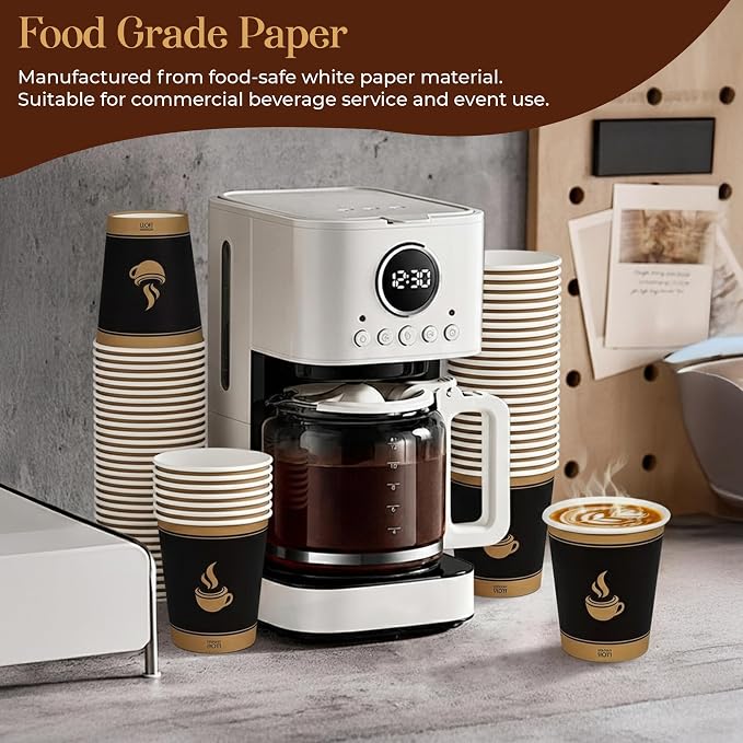 8 Oz, 100 Count Eagle Grip Disposable Coffee Paper Cups – Leak-Proof, Poly-Coated Hot Coffee Cups with Rolled Rim, Durable &amp; Eco-Friendly to-Go Cups for Coffee, Tea, Offices, Cafés