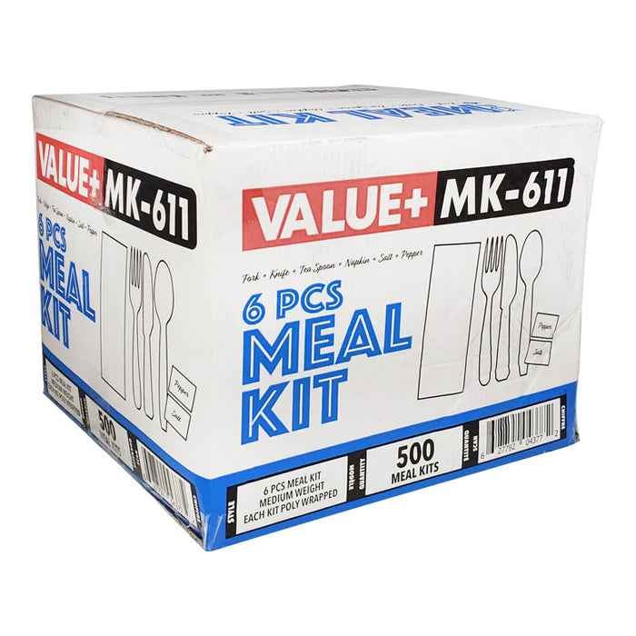 Value+ - Medium Heavy - Cutlery Kit / Meal Kit - 6pcs - White - F/K/TS/N/S&P - MK-611