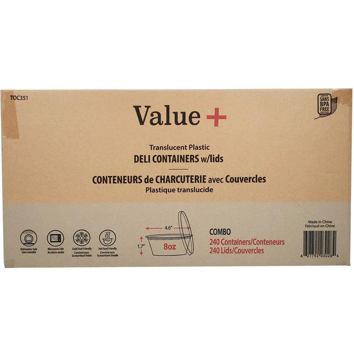 Value+ - 8oz Round Deli Container w/Lids - Eagle Global Solution