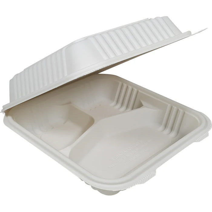 XE - Eco-Craze - Corn Starch Clamshell Container - 8X8 - 3 Comp - Eagle Global Solution