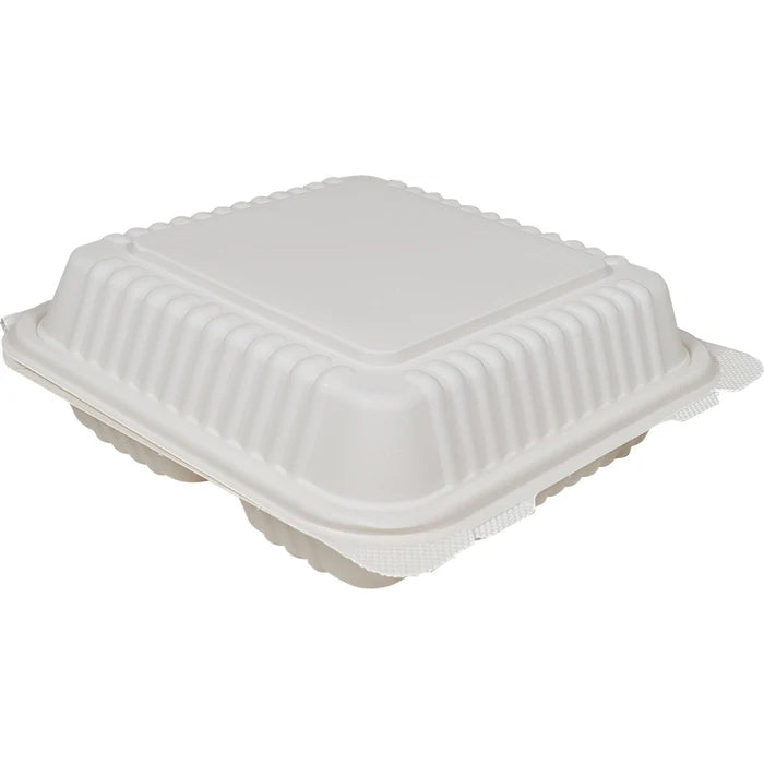 XE - Eco-Craze - Corn Starch Clamshell Container - 8X8 - 3 Comp - Eagle Global Solution