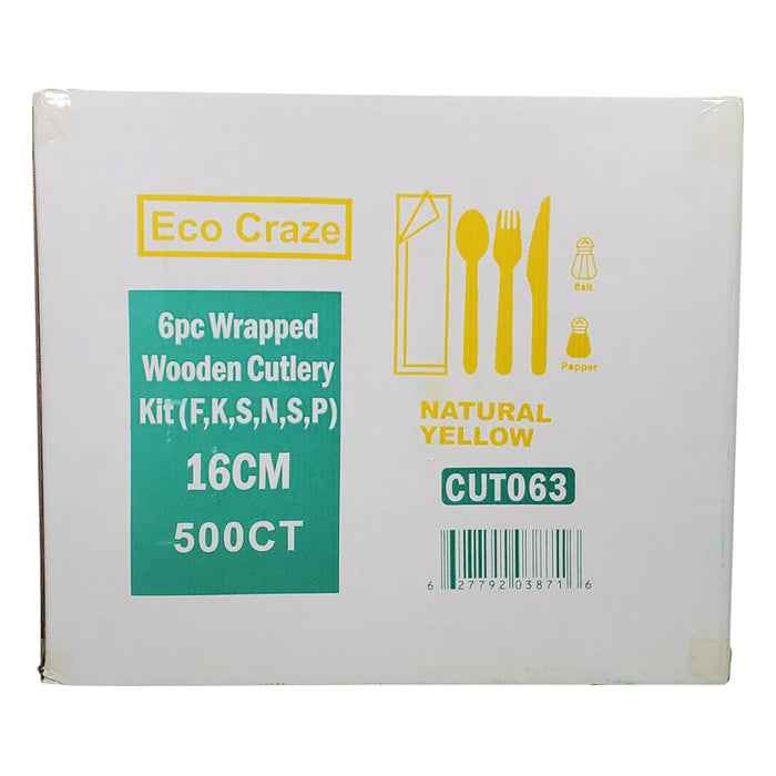 Eco-Craze - Wrapped 6pc Wooden Cutlery Kit (F/K/S/N/S/P)