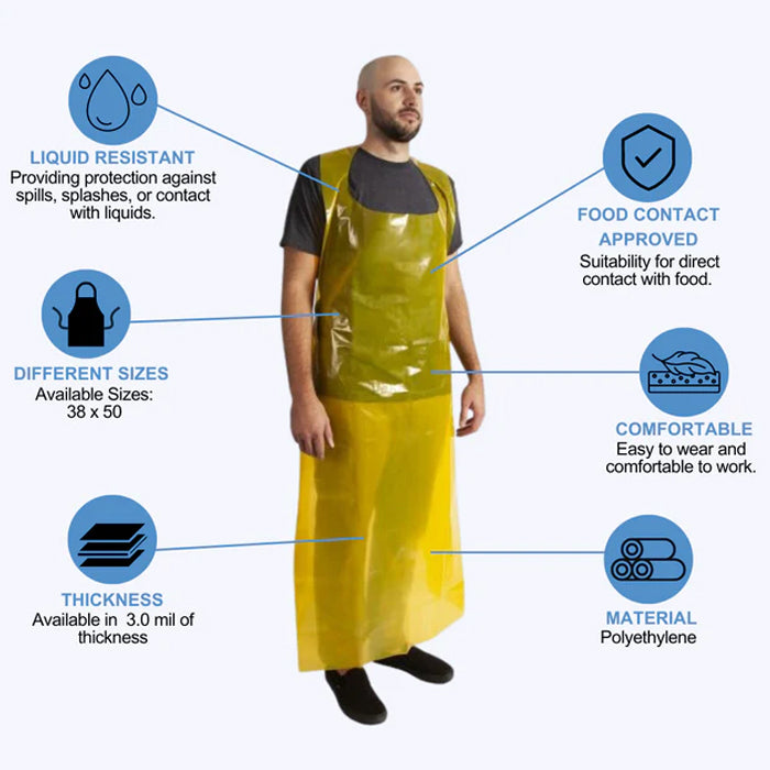 Yellow Polyethylene Apron, 3.0 mil - 250 / case - Eagle Global Solution