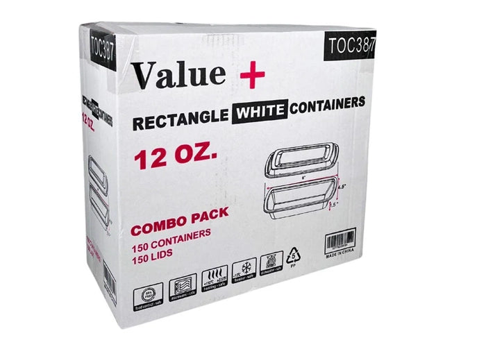 Value+ - 12oz Rectangle Plastic Container - White - Eagle Global Solution
