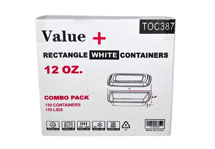 Value+ - 12oz Rectangle Plastic Container - White - Eagle Global Solution