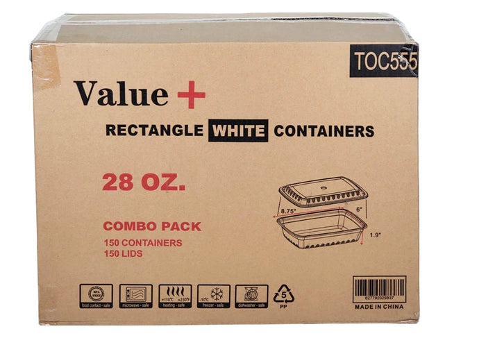 Value+ - 28oz Rectangle White Plastic Container - Eagle Global Solution