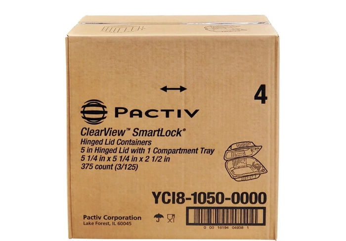 Pactiv - 5" Hinged Plastic Container - Clear - 5 1/4x5 1/4x2 1/2 - YC18-1050 - Eagle Global Solution