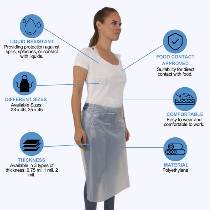 White Disposable Poly Aprons - Eagle Global Solution