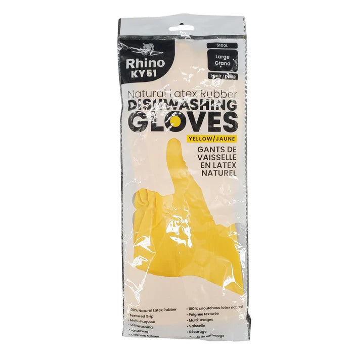 Rhino - KY51 - Yellow Latex Dishwashing Gloves - Large - 5100L - Eagle Global Solution
